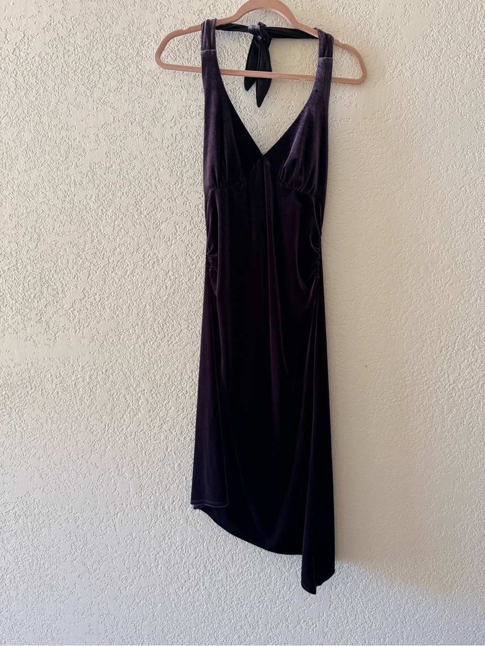 Y2K Vintage V-Neck Whimsigoth Purple Velvet Halter Ruched Midi Dress Womens Sz M